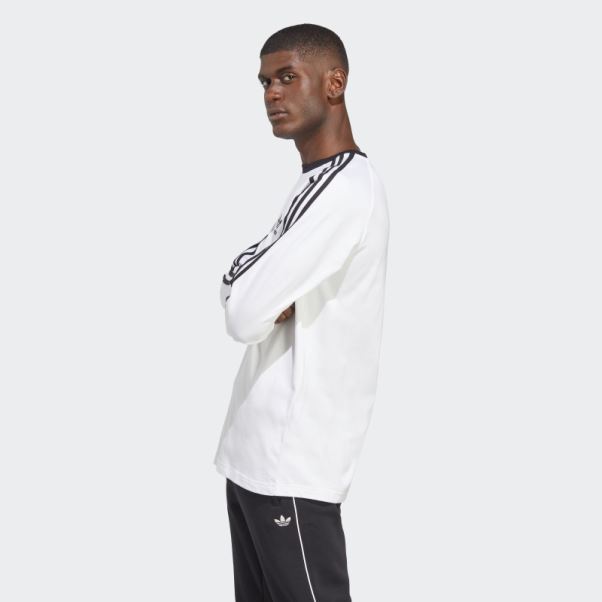 Adidas Adicolor Classics T-shirt à Manches Longues à 3 Bandes Blanc