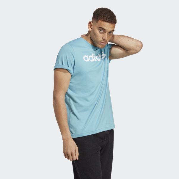 T-shirt à Logo Brodé Linéaire En Jersey Essentiel Bleu Adidas