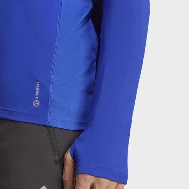 T-shirt 1/2 Zip Adidas Propriétaire De La Course Bleu