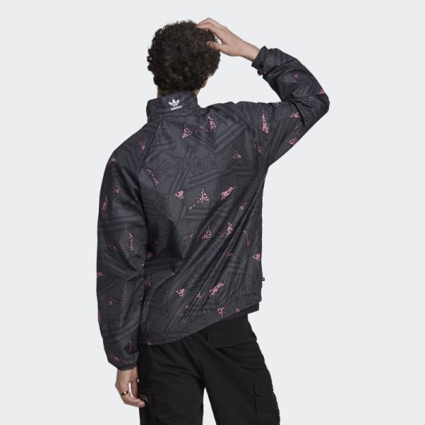 Adidas Rekive Trefoil Haut De Survêtement Imprimé Noir Fashion