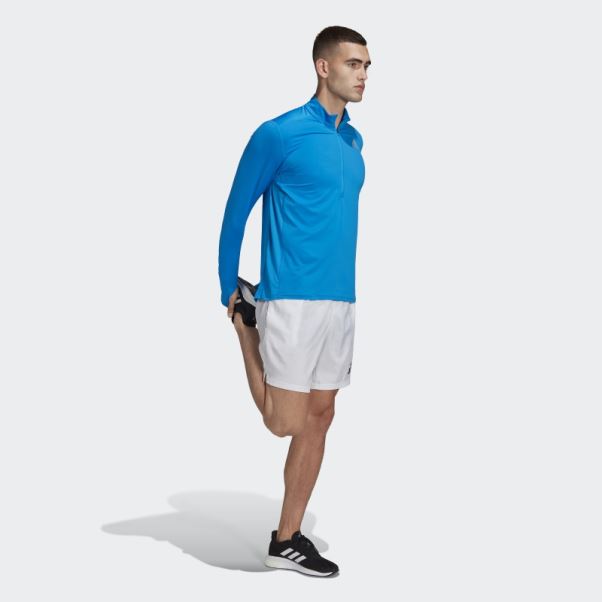 Adidas Possède La Course 1/2 Zip T-shirt à Manches Longues Bleu Rush