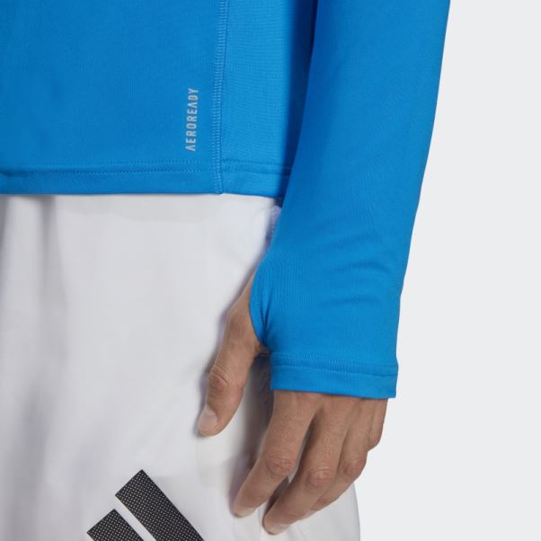 Adidas Possède La Course 1/2 Zip T-shirt à Manches Longues Bleu Rush