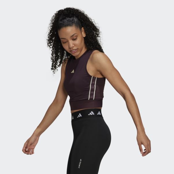Crop Top D'entraînement Techfit Avec Bande Griffée Bordeaux Adidas