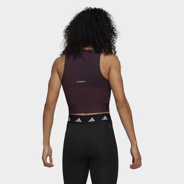 Crop Top D'entraînement Techfit Avec Bande Griffée Bordeaux Adidas
