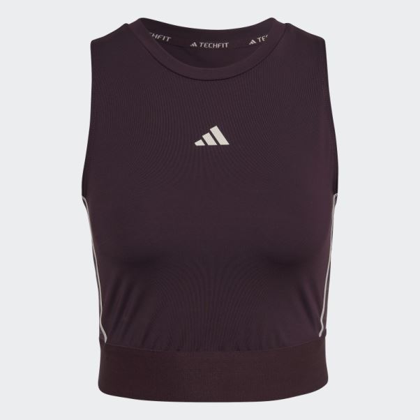 Crop Top D'entraînement Techfit Avec Bande Griffée Bordeaux Adidas
