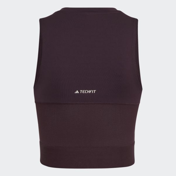 Crop Top D'entraînement Techfit Avec Bande Griffée Bordeaux Adidas