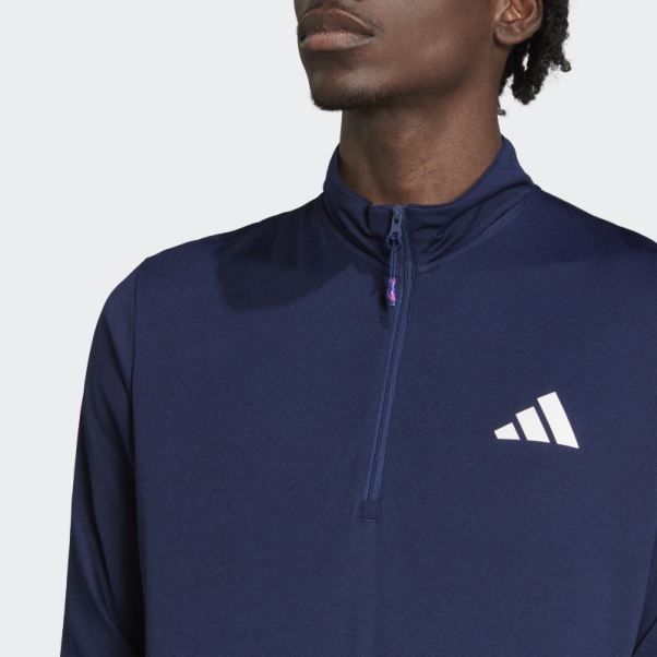 Train Essentials Entraînement Saisonnier 1/4-zip T-shirt à Manches Longues Adidas Bleu Foncé