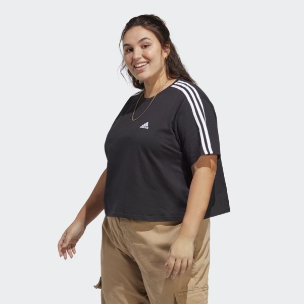 Crop Top En Jersey Simple à 3 Bandes Essentials (grande Taille) Adidas Noir