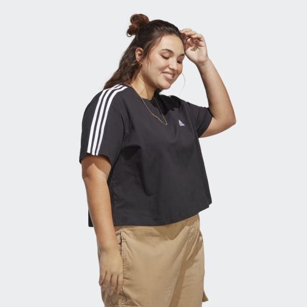 Crop Top En Jersey Simple à 3 Bandes Essentials (grande Taille) Adidas Noir