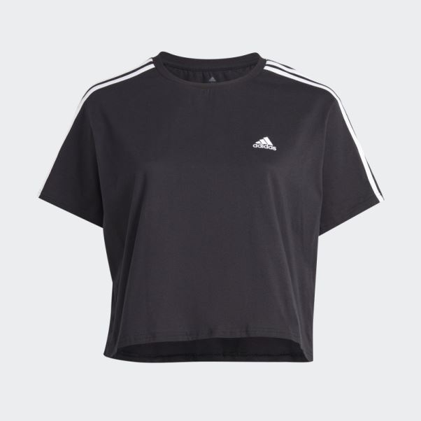 Crop Top En Jersey Simple à 3 Bandes Essentials (grande Taille) Adidas Noir