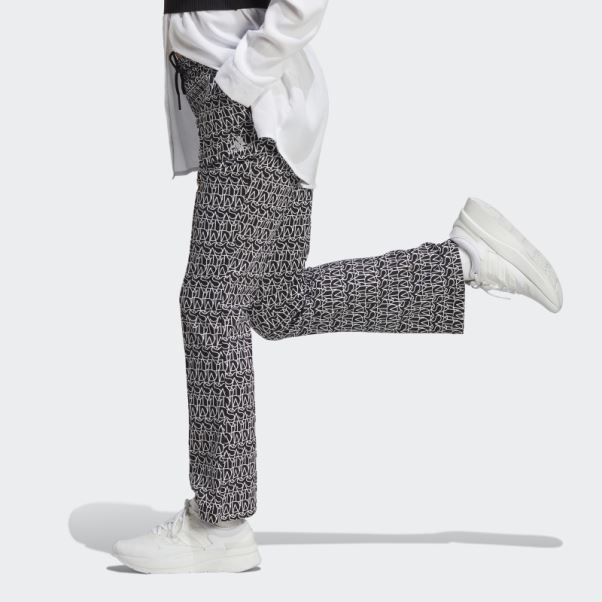 Pantalon évasé Graphique Taille Haute Adidas Allover Noir Chaud