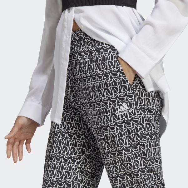 Pantalon évasé Graphique Taille Haute Adidas Allover Noir Chaud
