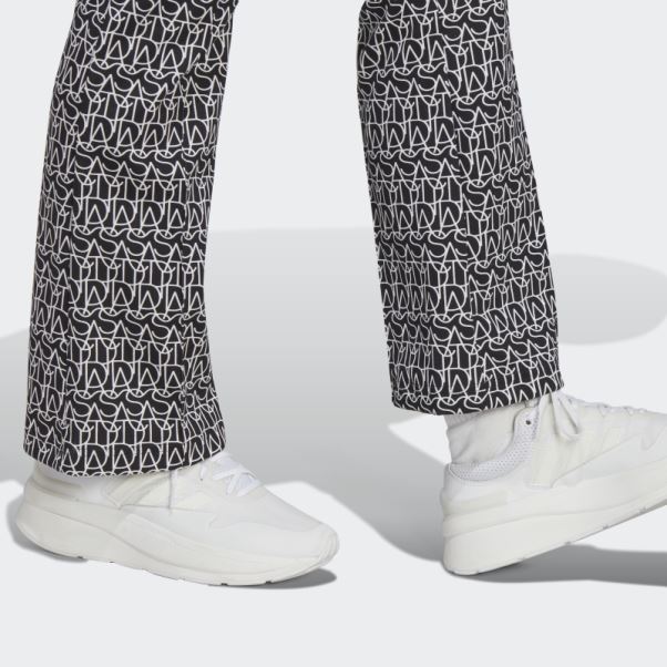 Pantalon évasé Graphique Taille Haute Adidas Allover Noir Chaud
