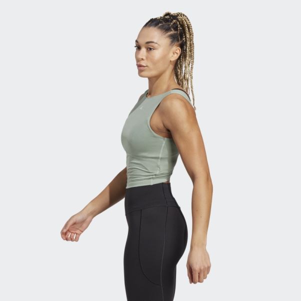 Yoga Studio Crop Débardeur Adidas Argent Vert