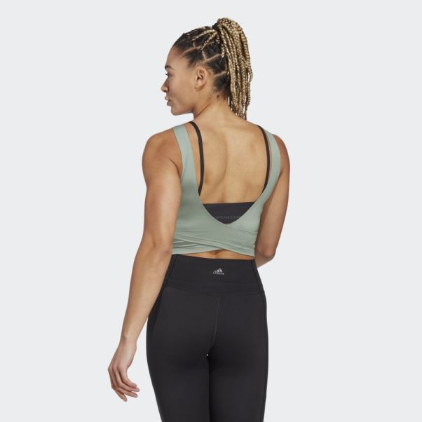 Débardeur Court Adidas Yoga Studio Vert Argent