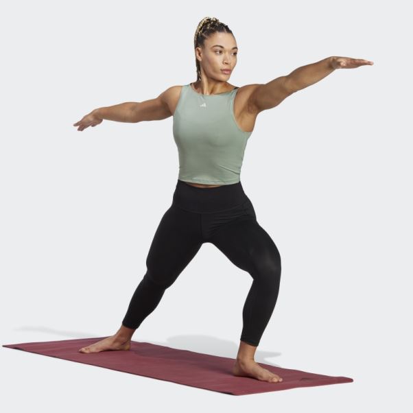 Débardeur Court Adidas Yoga Studio Vert Argent