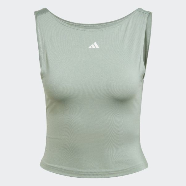 Débardeur Court Adidas Yoga Studio Vert Argent