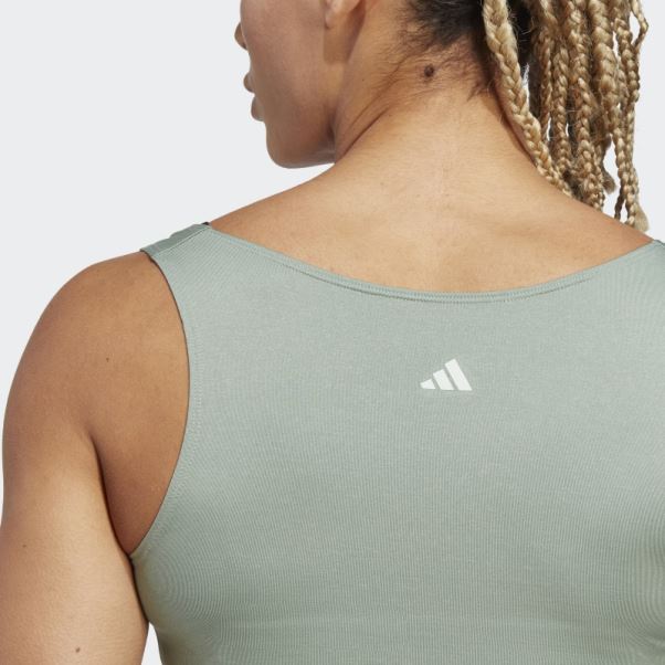 Débardeur Court Adidas Yoga Studio Vert Argent
