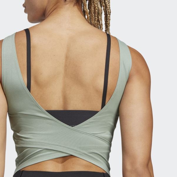 Débardeur Court Adidas Yoga Studio Vert Argent