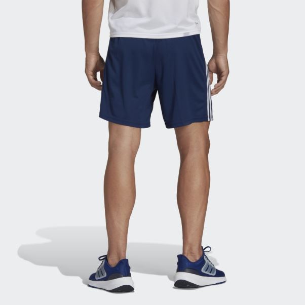 Adidas Short D'entraînement Bleu Foncé En Piqué 3 Bandes Train Essentials