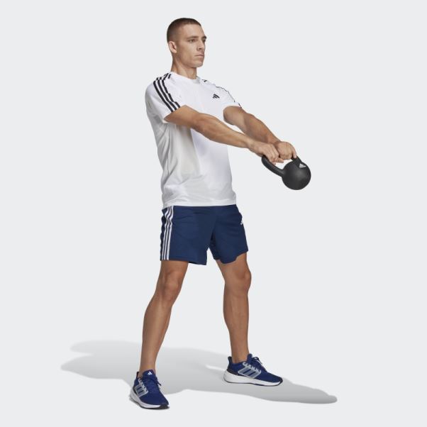 Adidas Short D'entraînement Bleu Foncé En Piqué 3 Bandes Train Essentials