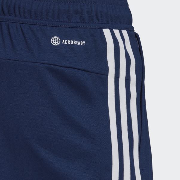 Adidas Short D'entraînement Bleu Foncé En Piqué 3 Bandes Train Essentials