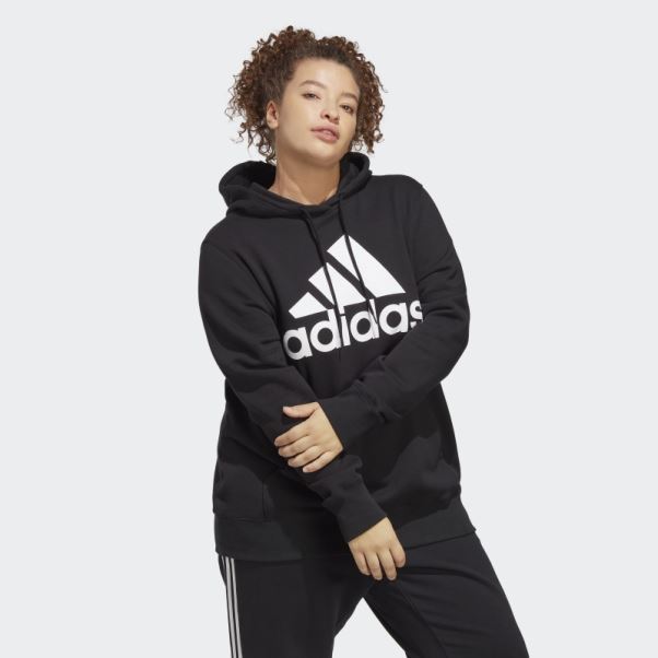 Sweat à Capuche Regular En Molleton à Gros Logo Essentials Noir (taille Plus) Adidas