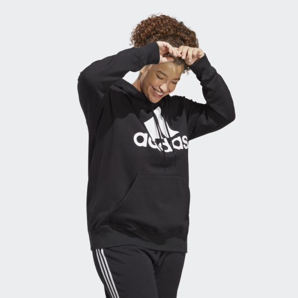 Sweat à Capuche Regular En Molleton à Gros Logo Essentials Noir (taille Plus) Adidas