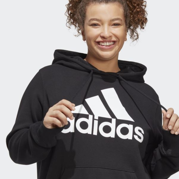 Sweat à Capuche Regular En Molleton à Gros Logo Essentials Noir (taille Plus) Adidas