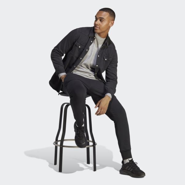 Adidas Pantalon Noir Essentiel En Molleton à Logo Et Chevilles Fuselées Adidas