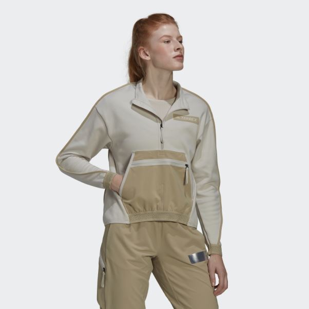 Sweat-shirt Couche Intermédiaire à Poche Demi-zip Randonnée Terrex Adidas Aluminium