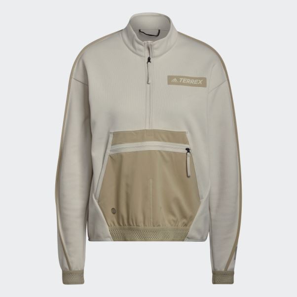 Sweat-shirt Couche Intermédiaire à Poche Demi-zip Randonnée Terrex Adidas Aluminium
