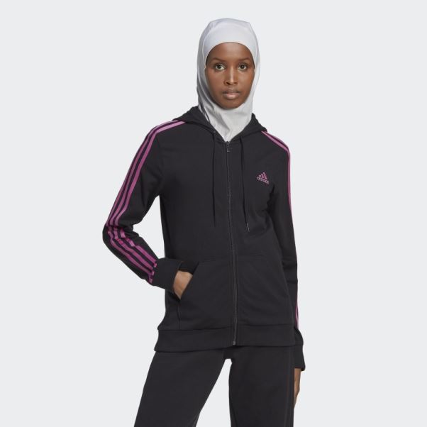 Sweat à Capuche Zippé Adidas Essentials 3 Bandes Noir