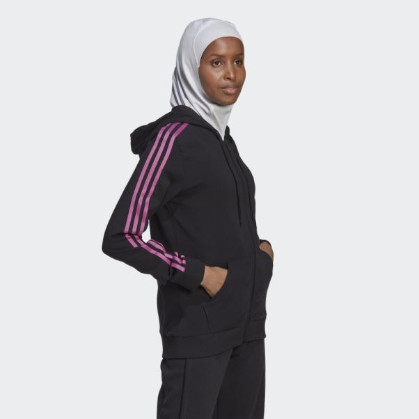 Sweat à Capuche Zippé Adidas Essentials 3 Bandes Noir