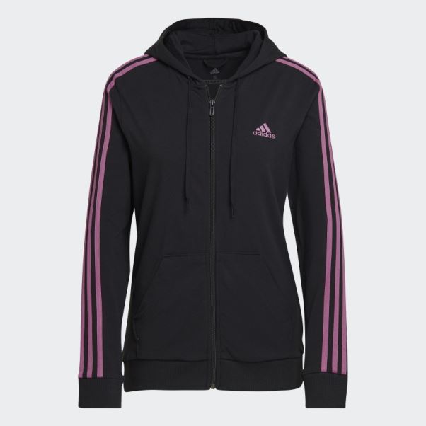 Sweat à Capuche Zippé Adidas Essentials 3 Bandes Noir