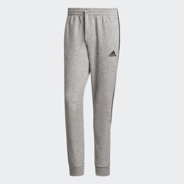 Pantalon Gris Moyen En Polaire Fuselée à 3 Bandes Adidas