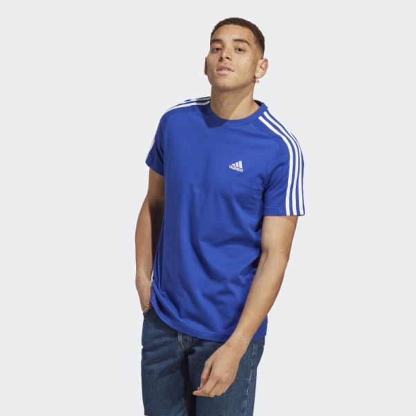 T-shirt Adidas Essentials Single Jersey 3 Bandes Bleu