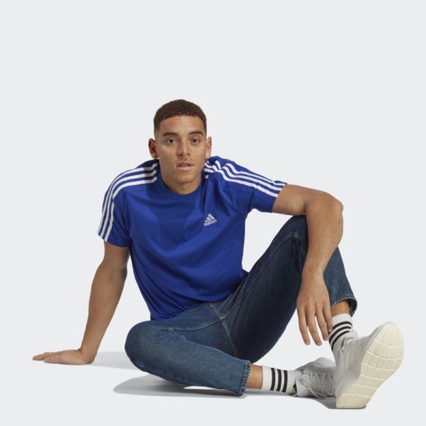 T-shirt Adidas Essentials Single Jersey 3 Bandes Bleu