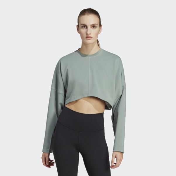 Sweat Adidas Yoga Studio Crop Vert Argent