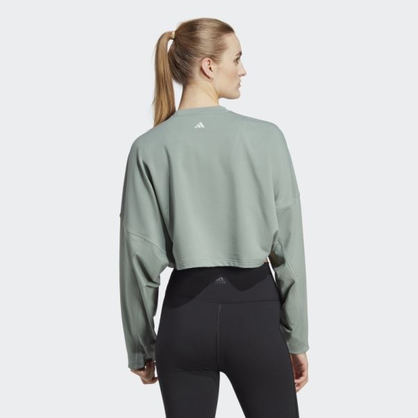 Sweat Adidas Yoga Studio Crop Vert Argent