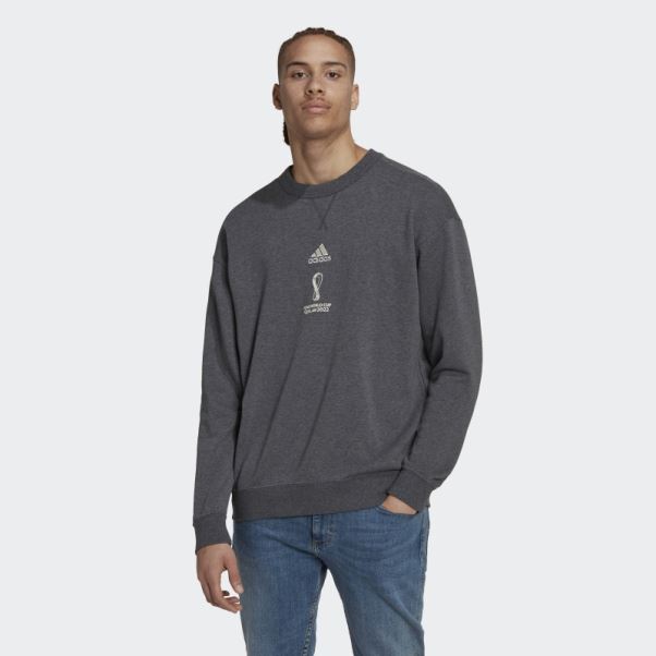 Adidas Sweat Emblème Officiel Coupe Du Monde Fifa 2022 Gris Foncé Chiné
