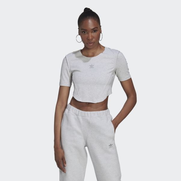T-shirt Crop Homewear Adidas Gris Clair Chiné