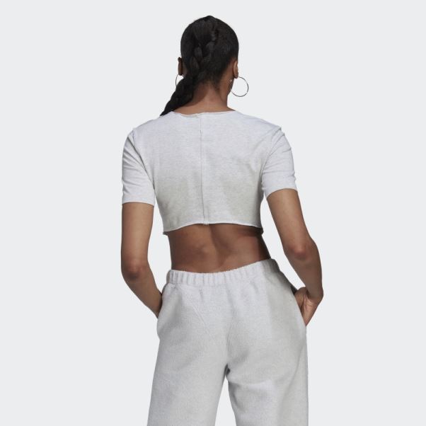 T-shirt Crop Homewear Adidas Gris Clair Chiné
