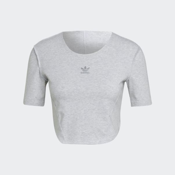 T-shirt Crop Homewear Adidas Gris Clair Chiné
