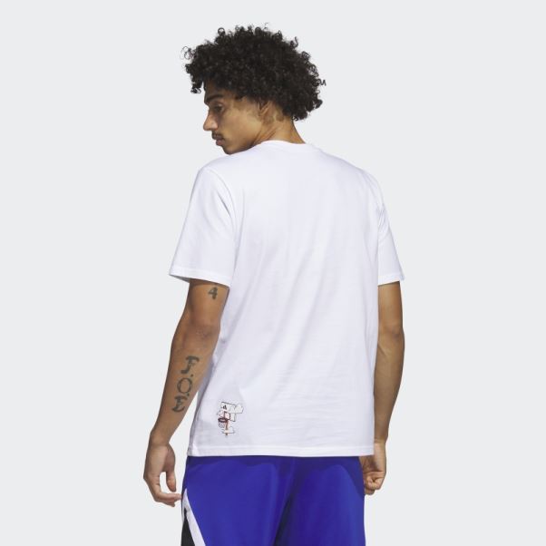 T-shirt Graphique De Basket-ball à Petites Rayures Blanc Adidas