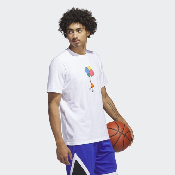 T-shirt Graphique De Basket-ball à Petites Rayures Blanc Adidas