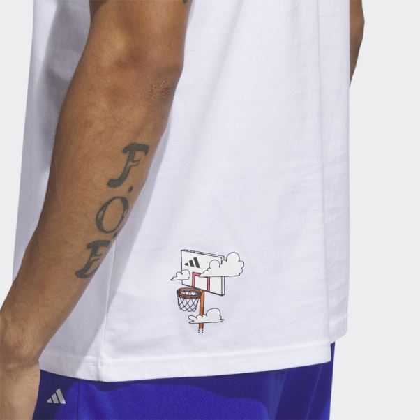 T-shirt Graphique De Basket-ball à Petites Rayures Blanc Adidas