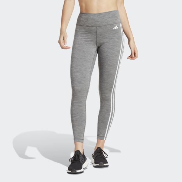 Legging Adidas Train Essentials 3-stripes Taille Haute 7/8 Gris Foncé Chiné