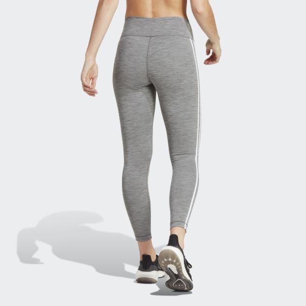 Legging Adidas Train Essentials 3-stripes Taille Haute 7/8 Gris Foncé Chiné