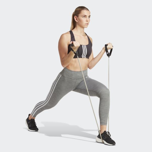 Legging Adidas Train Essentials 3-stripes Taille Haute 7/8 Gris Foncé Chiné